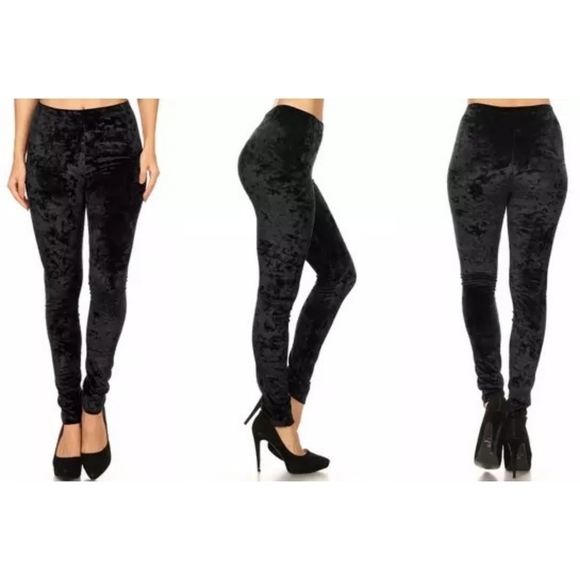 Crushed velvet black leggings lounge Yoga pants Size s - Picture 1 of 5